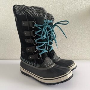 Sorel Joan of Arctic Knit II Waterproof Lace Up Rain Snow Boots Womens‎ 7 Black
